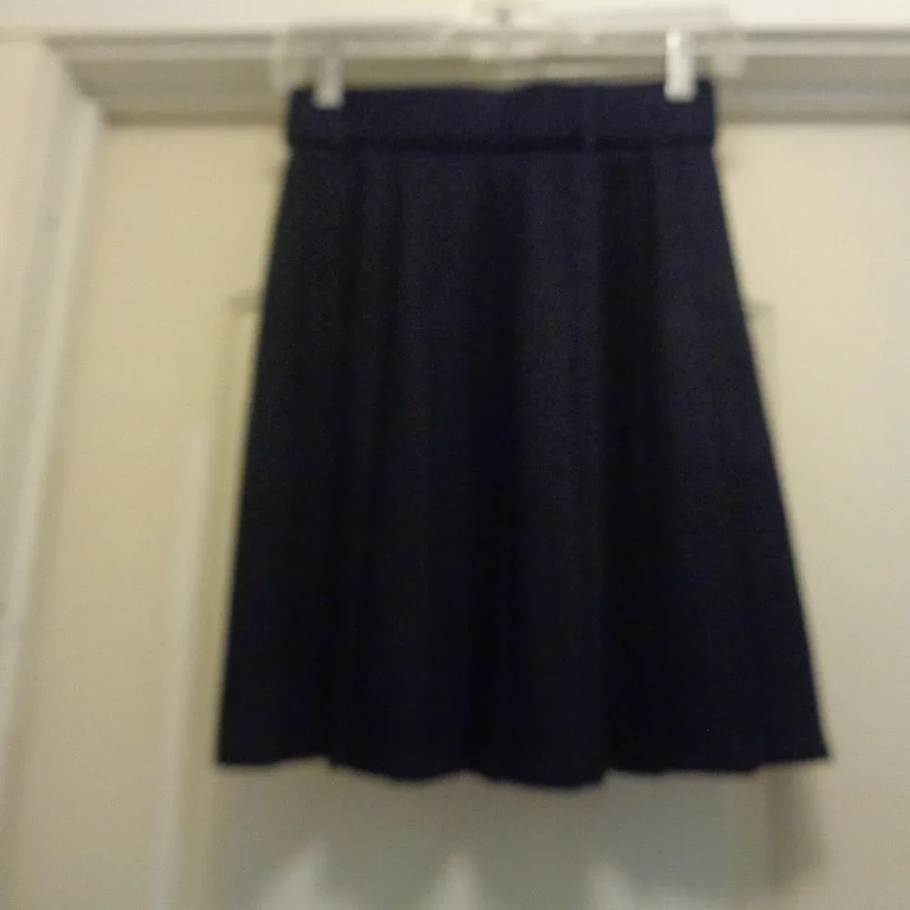 VINTAGE STRINGBEAN MINI PLEATED BLACK SKIRT W GOLDTONE BELT 3/4